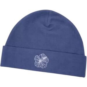 Tag Aloha Co. Women's Beanie Embroidered Hibiscus Knit Navy Blue One Size NWT